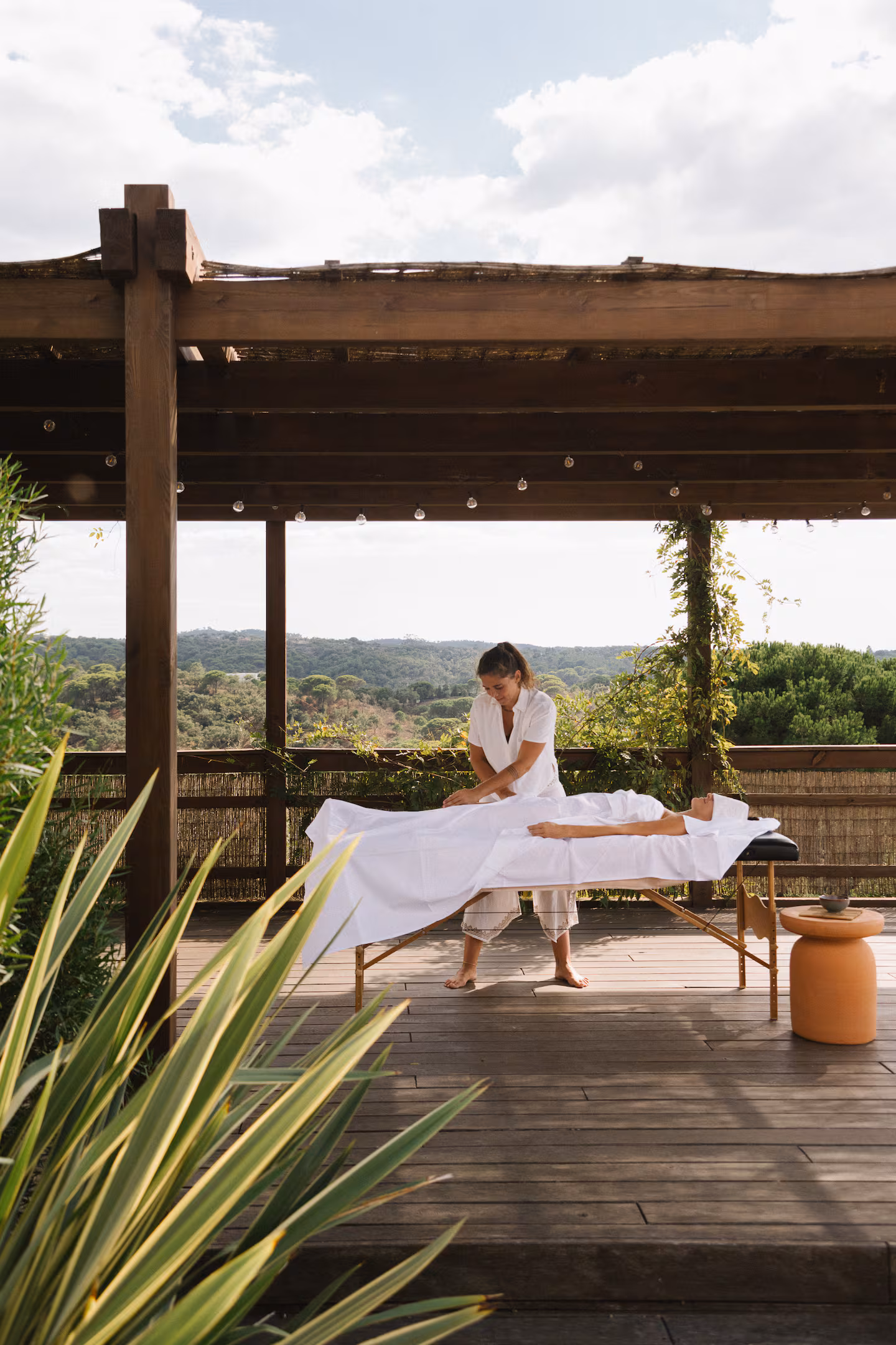 Open-air massage above the landscape